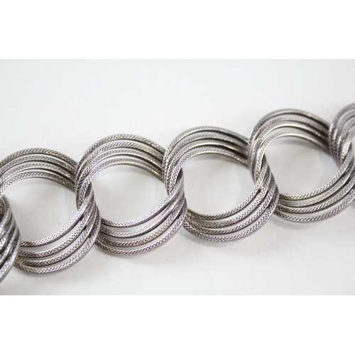 332 - Sterling Silver Modernist Multirow Curb Link Bracelet 44g