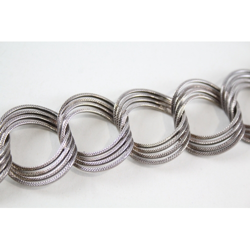 332 - Sterling Silver Modernist Multirow Curb Link Bracelet 44g