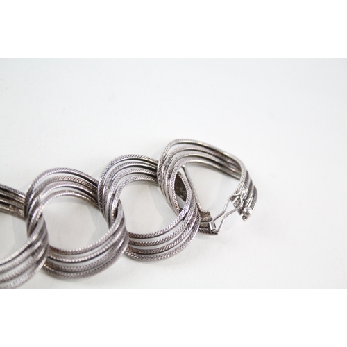 332 - Sterling Silver Modernist Multirow Curb Link Bracelet 44g