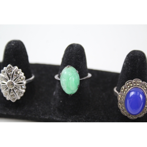 336 - Collection of Sterling Silver Art Deco Rings inc. Marcasite, Gemstone x 6 23g