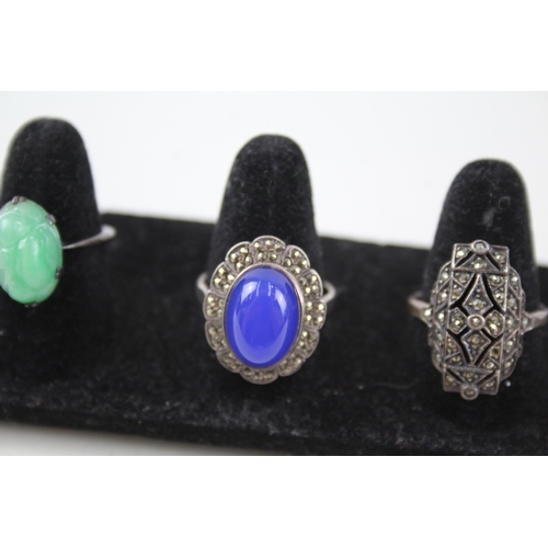 336 - Collection of Sterling Silver Art Deco Rings inc. Marcasite, Gemstone x 6 23g