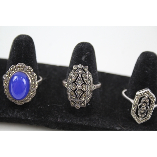 336 - Collection of Sterling Silver Art Deco Rings inc. Marcasite, Gemstone x 6 23g