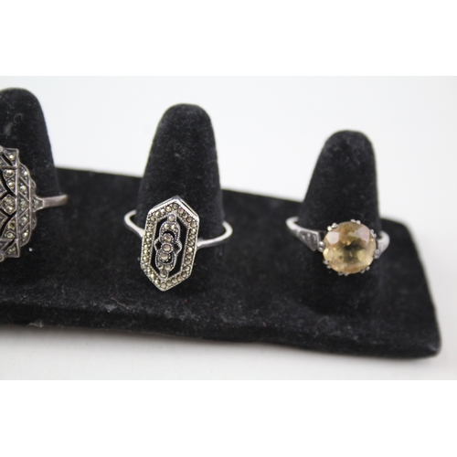 336 - Collection of Sterling Silver Art Deco Rings inc. Marcasite, Gemstone x 6 23g