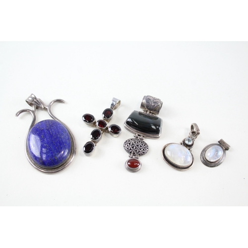 338 - Collection of Sterling Silver Gemstone Pendants inc. Moonstone, Garnet x 5 81g