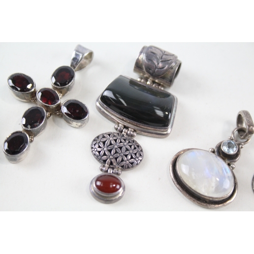 338 - Collection of Sterling Silver Gemstone Pendants inc. Moonstone, Garnet x 5 81g