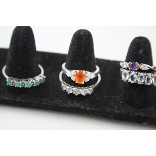 339 - Collection of Sterling Silver Gemstone Rings inc. Ruby, Emerald, Opal x 8 21g