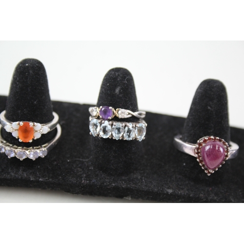 339 - Collection of Sterling Silver Gemstone Rings inc. Ruby, Emerald, Opal x 8 21g