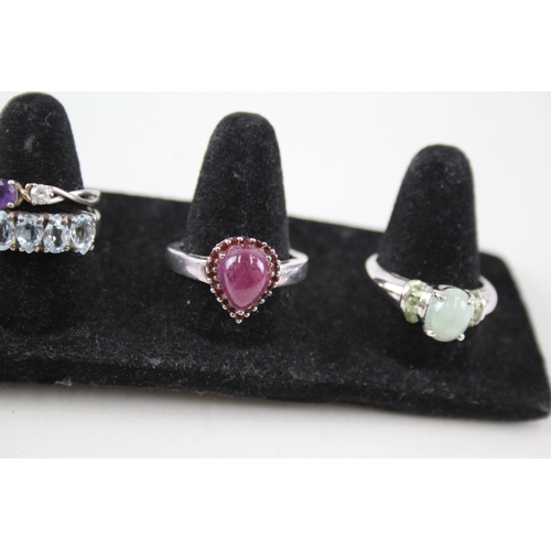 339 - Collection of Sterling Silver Gemstone Rings inc. Ruby, Emerald, Opal x 8 21g