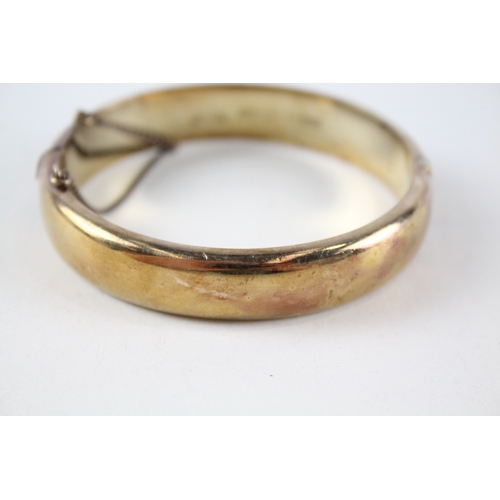 341 - Gold on Sterling Silver Bangle w/ Foliate Etched Design, Safety Chain 27g