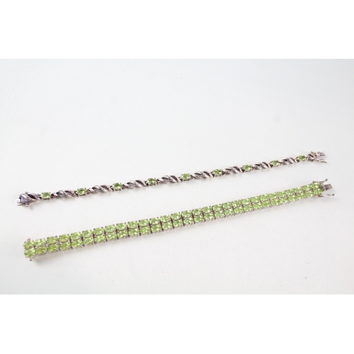 342 - Collection of Sterling Silver Peridot Tennis Bracelets inc. Multi Row x 2 41g