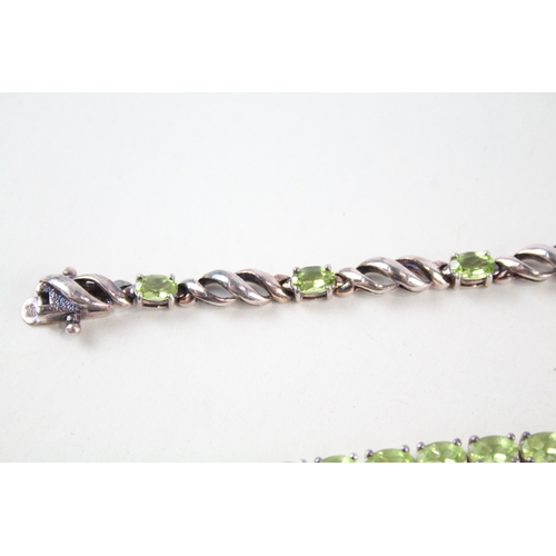 342 - Collection of Sterling Silver Peridot Tennis Bracelets inc. Multi Row x 2 41g