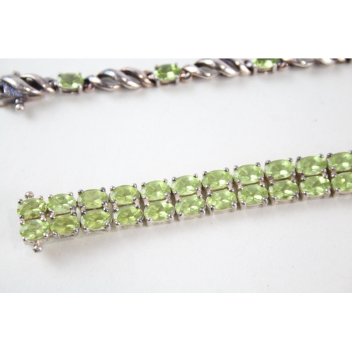 342 - Collection of Sterling Silver Peridot Tennis Bracelets inc. Multi Row x 2 41g