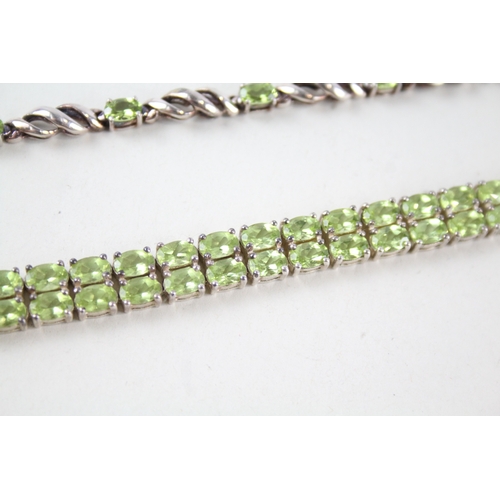 342 - Collection of Sterling Silver Peridot Tennis Bracelets inc. Multi Row x 2 41g