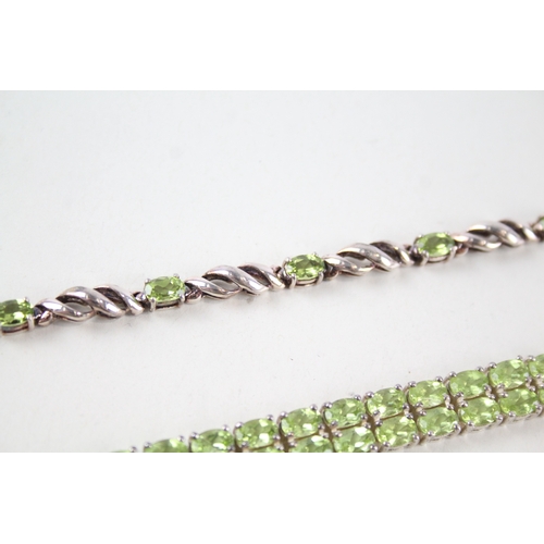 342 - Collection of Sterling Silver Peridot Tennis Bracelets inc. Multi Row x 2 41g