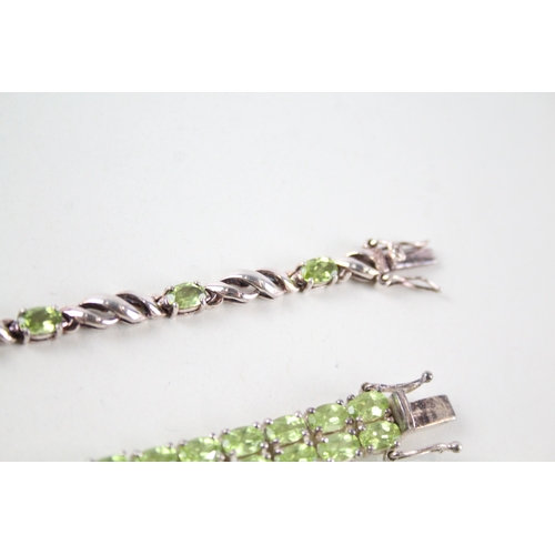 342 - Collection of Sterling Silver Peridot Tennis Bracelets inc. Multi Row x 2 41g