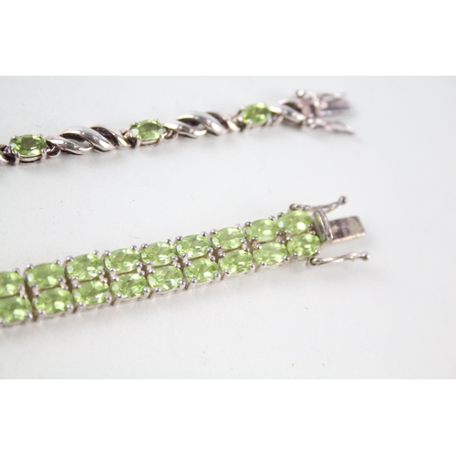 342 - Collection of Sterling Silver Peridot Tennis Bracelets inc. Multi Row x 2 41g