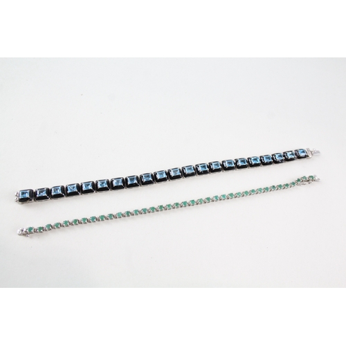 343 - Collection of Sterling Silver Gemstone Tennis Bracelets inc. Emerald x 2 33g