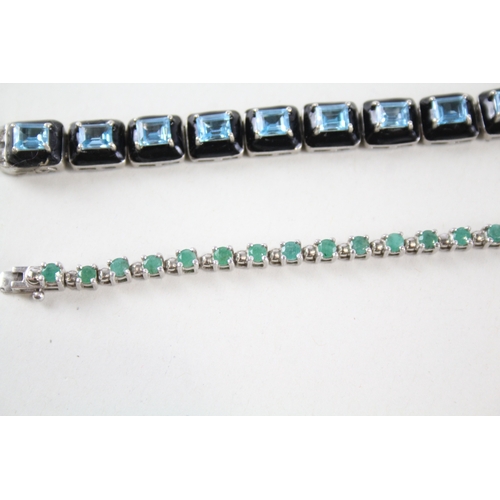 343 - Collection of Sterling Silver Gemstone Tennis Bracelets inc. Emerald x 2 33g