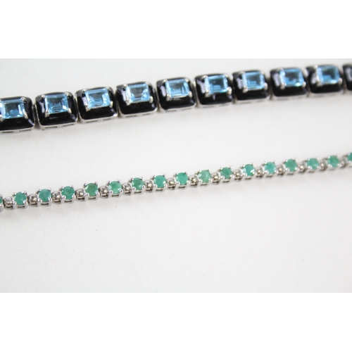 343 - Collection of Sterling Silver Gemstone Tennis Bracelets inc. Emerald x 2 33g