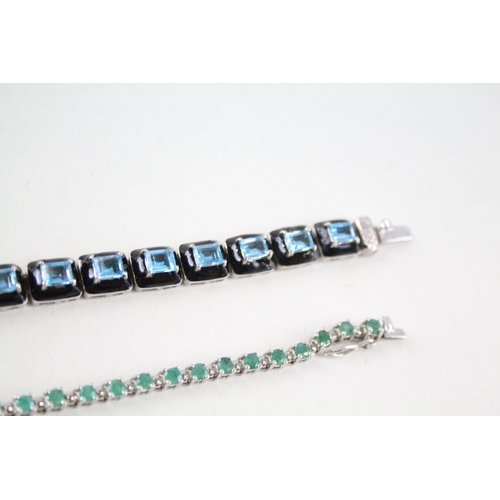 343 - Collection of Sterling Silver Gemstone Tennis Bracelets inc. Emerald x 2 33g