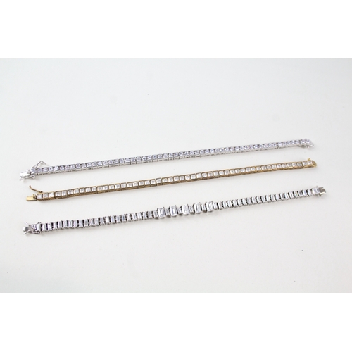 346 - Collection of Sterling Silver CZ Tennis Bracelets inc. Gold on Silver x 3 45g