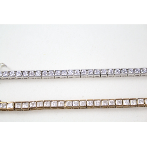 346 - Collection of Sterling Silver CZ Tennis Bracelets inc. Gold on Silver x 3 45g