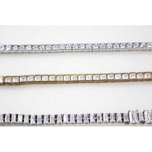 346 - Collection of Sterling Silver CZ Tennis Bracelets inc. Gold on Silver x 3 45g