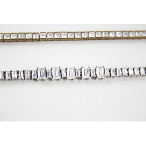 346 - Collection of Sterling Silver CZ Tennis Bracelets inc. Gold on Silver x 3 45g