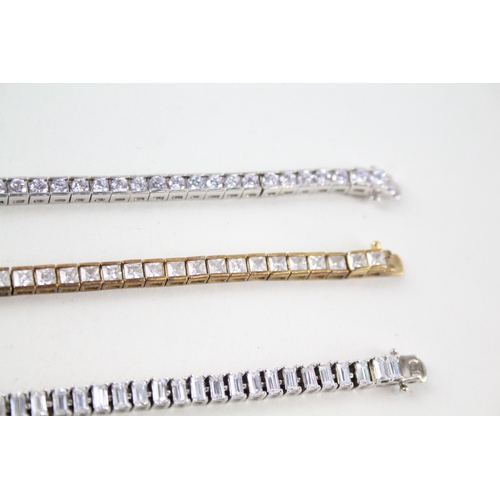 346 - Collection of Sterling Silver CZ Tennis Bracelets inc. Gold on Silver x 3 45g