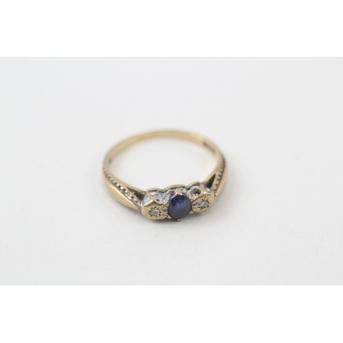 140 - 9ct gold sapphire and diamond set trillogy ring (2.3g)