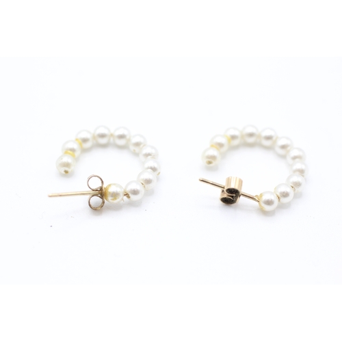 158 - 9ct gold simulated pearl half hoop earrings (0.8g)