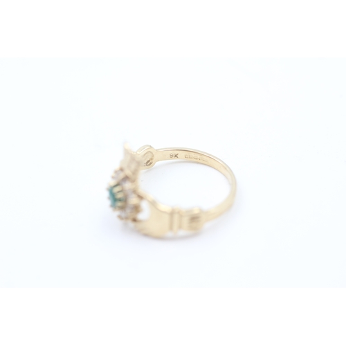 160 - 9ct gold white gemstone and chrysoprase claddagh ring (2.4g)