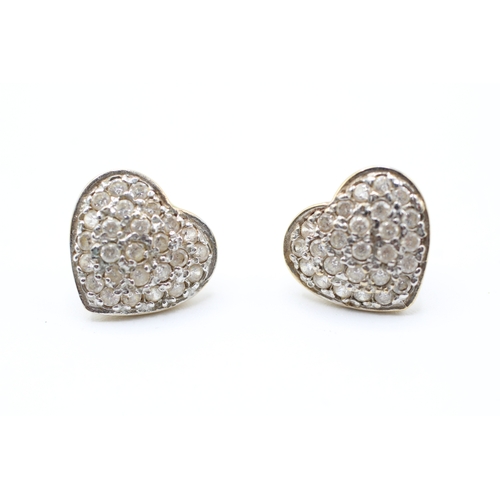 168 - 9ct gold cubic zirconia heart cluster stud earrings (3.3g)