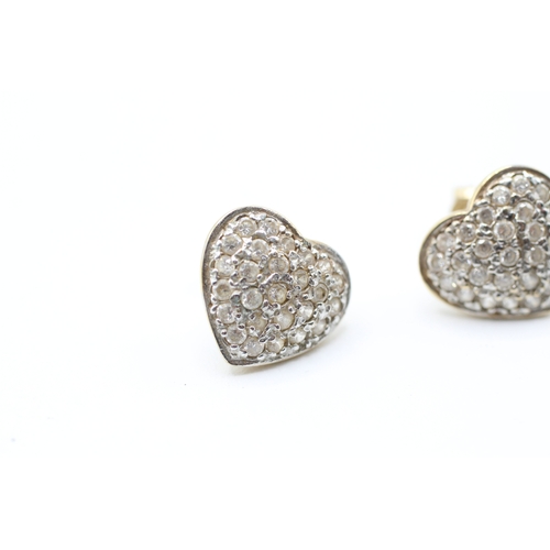 168 - 9ct gold cubic zirconia heart cluster stud earrings (3.3g)