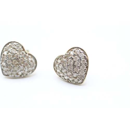 168 - 9ct gold cubic zirconia heart cluster stud earrings (3.3g)