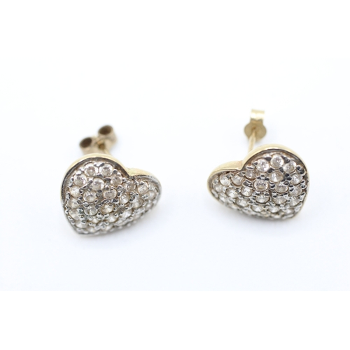 168 - 9ct gold cubic zirconia heart cluster stud earrings (3.3g)