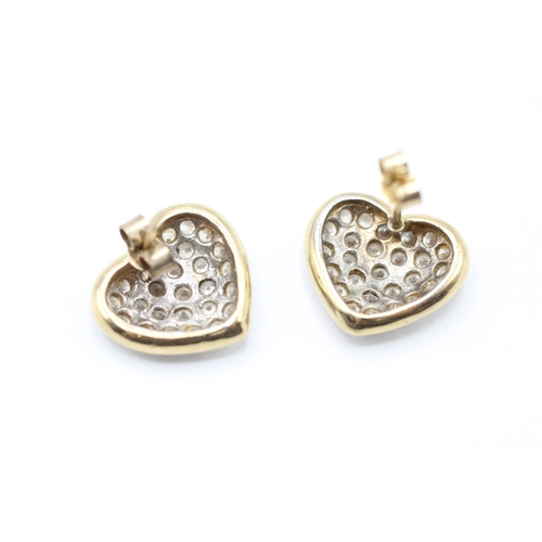 168 - 9ct gold cubic zirconia heart cluster stud earrings (3.3g)