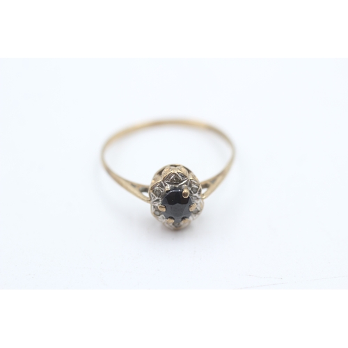 172 - 9ct gold sapphire and diamond halo ring (1.2g)