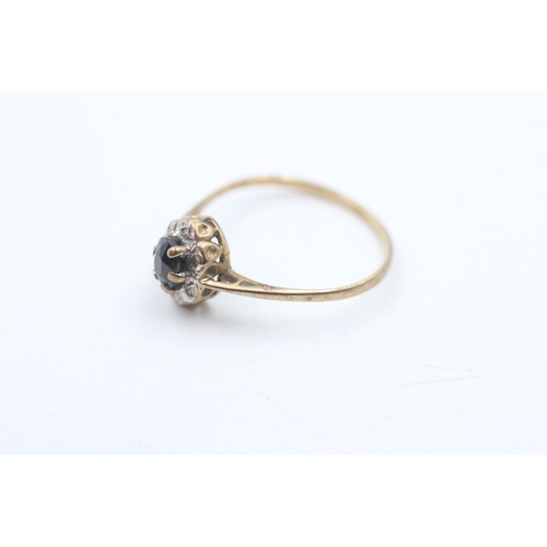 172 - 9ct gold sapphire and diamond halo ring (1.2g)