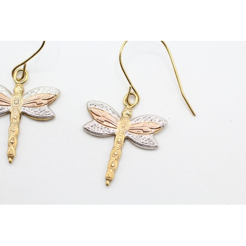 178 - 9ct gold dragonfly drop earrings with shepherd hooks (0.5g)