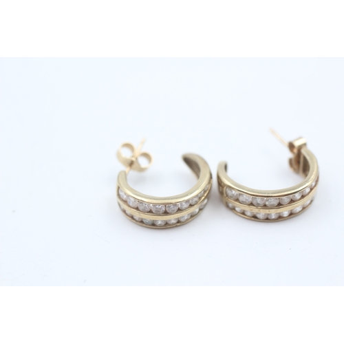 191 - 9ct gold cubic zirconia half hoop earrings with posts (3.6g)