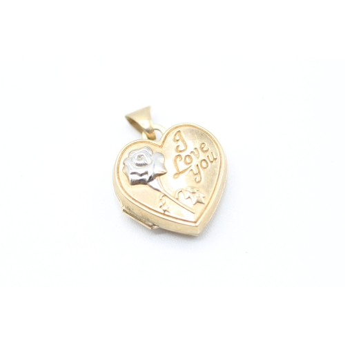 198 - 9ct gold I love you hearl locket pendant (1g)