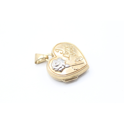 198 - 9ct gold I love you hearl locket pendant (1g)