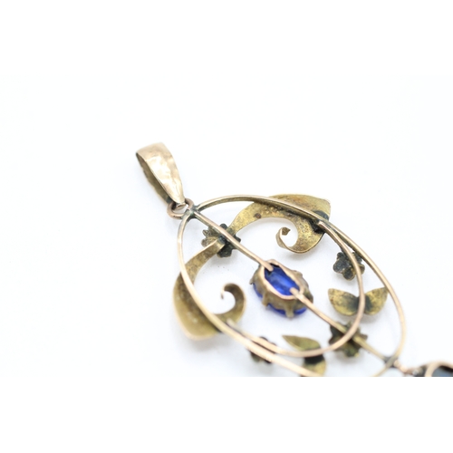 205 - 9ct gold art nouveau paste lavalier pendant (1.2g)