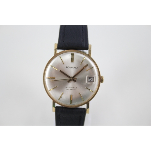 451 - Mens Rovano Gold Tone Date Watch Hand-Wind Working