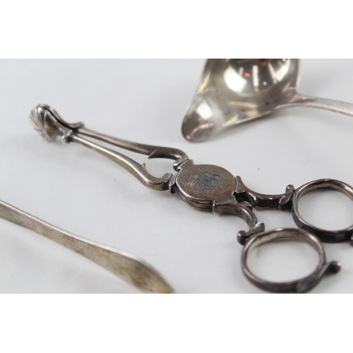 22 - 3 x .925 sterling silver sugar nips, tongs & ladel