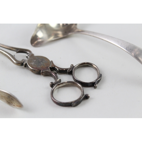 22 - 3 x .925 sterling silver sugar nips, tongs & ladel