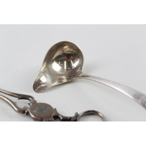 22 - 3 x .925 sterling silver sugar nips, tongs & ladel