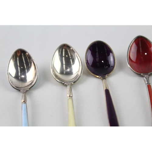 23 - 7 x .925 sterling silver guilloche enamel spoons