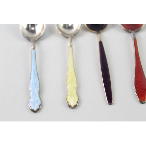 23 - 7 x .925 sterling silver guilloche enamel spoons